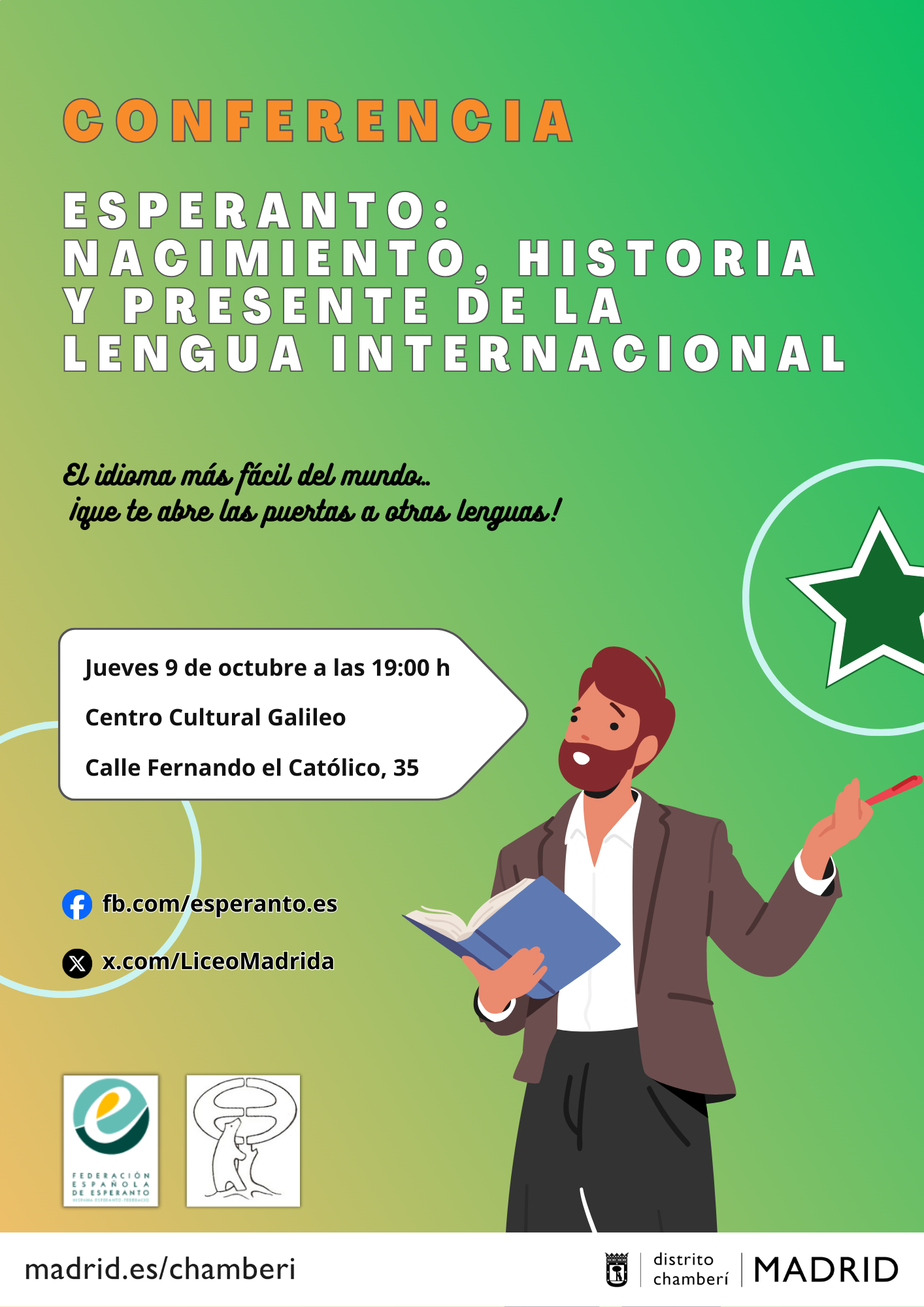 Cartel de la charla sobre el esperanto en Galileo